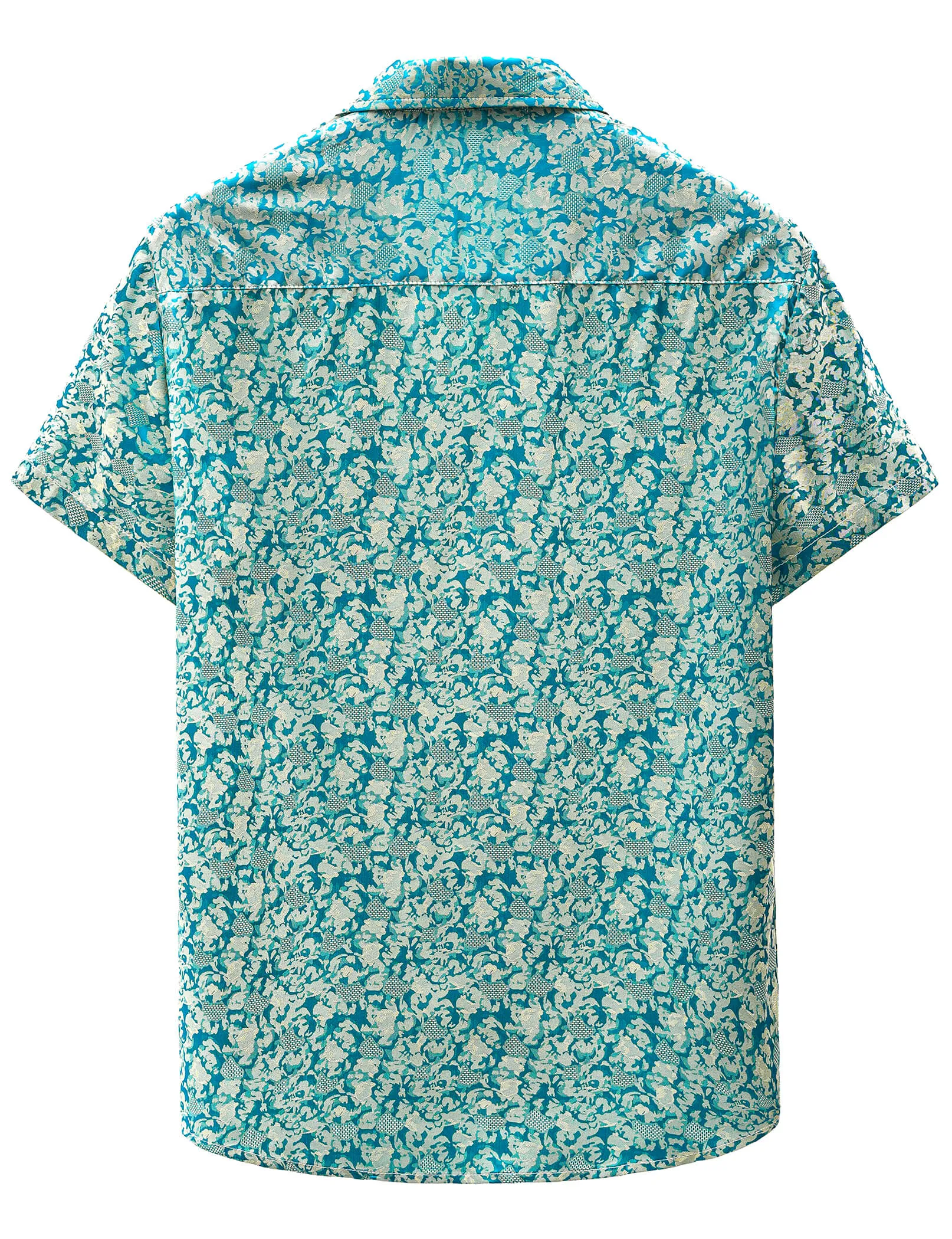 Men's Summer Jacquard Satin Casual Short Sleeve Button Up Shirts