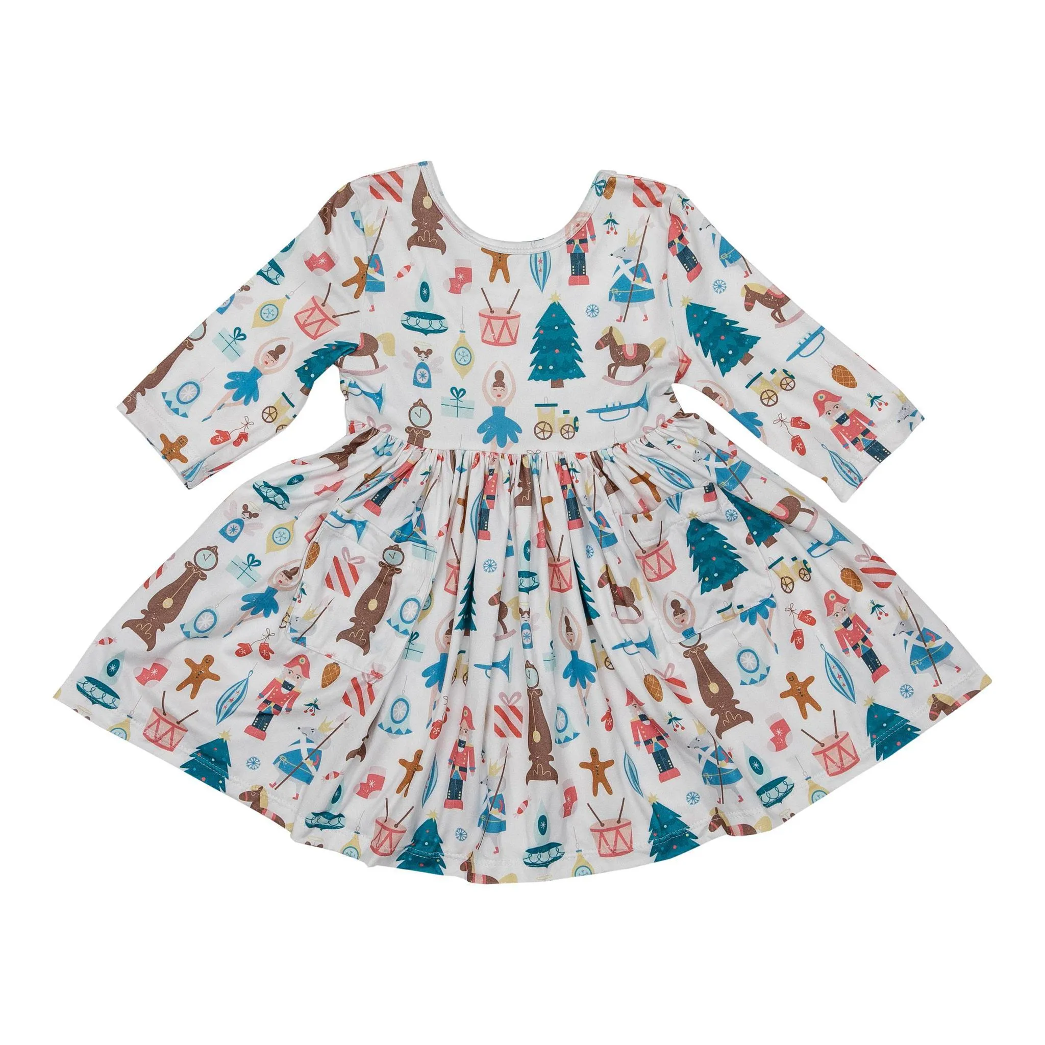 Mila & Rose Nutcracker 3/4 Sleeve Twirl Dress w/Pockets