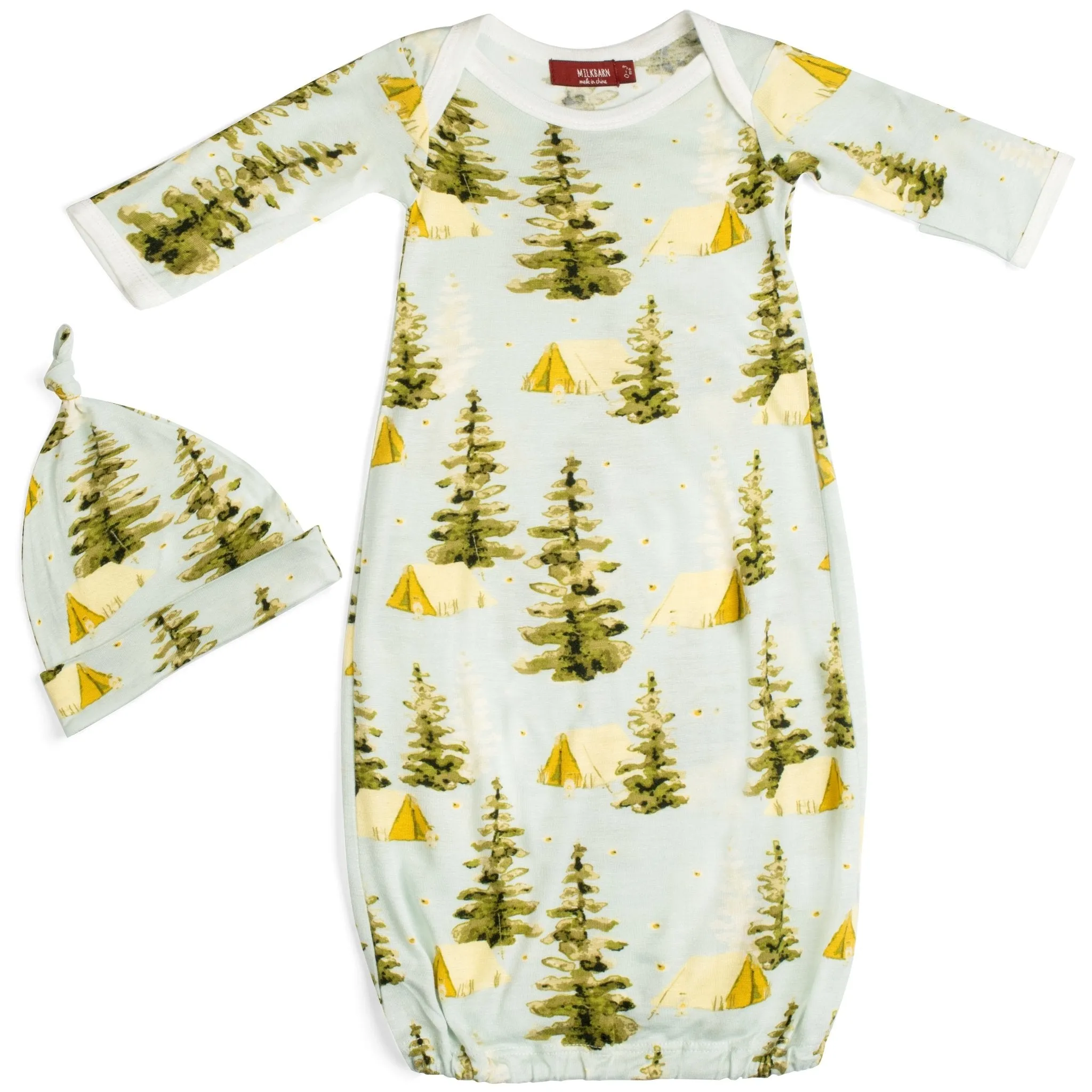 Milkbarn Camping Bamboo Newborn Gown & Hat Set