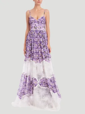 Mixed Media Floral Sleeveless Gown