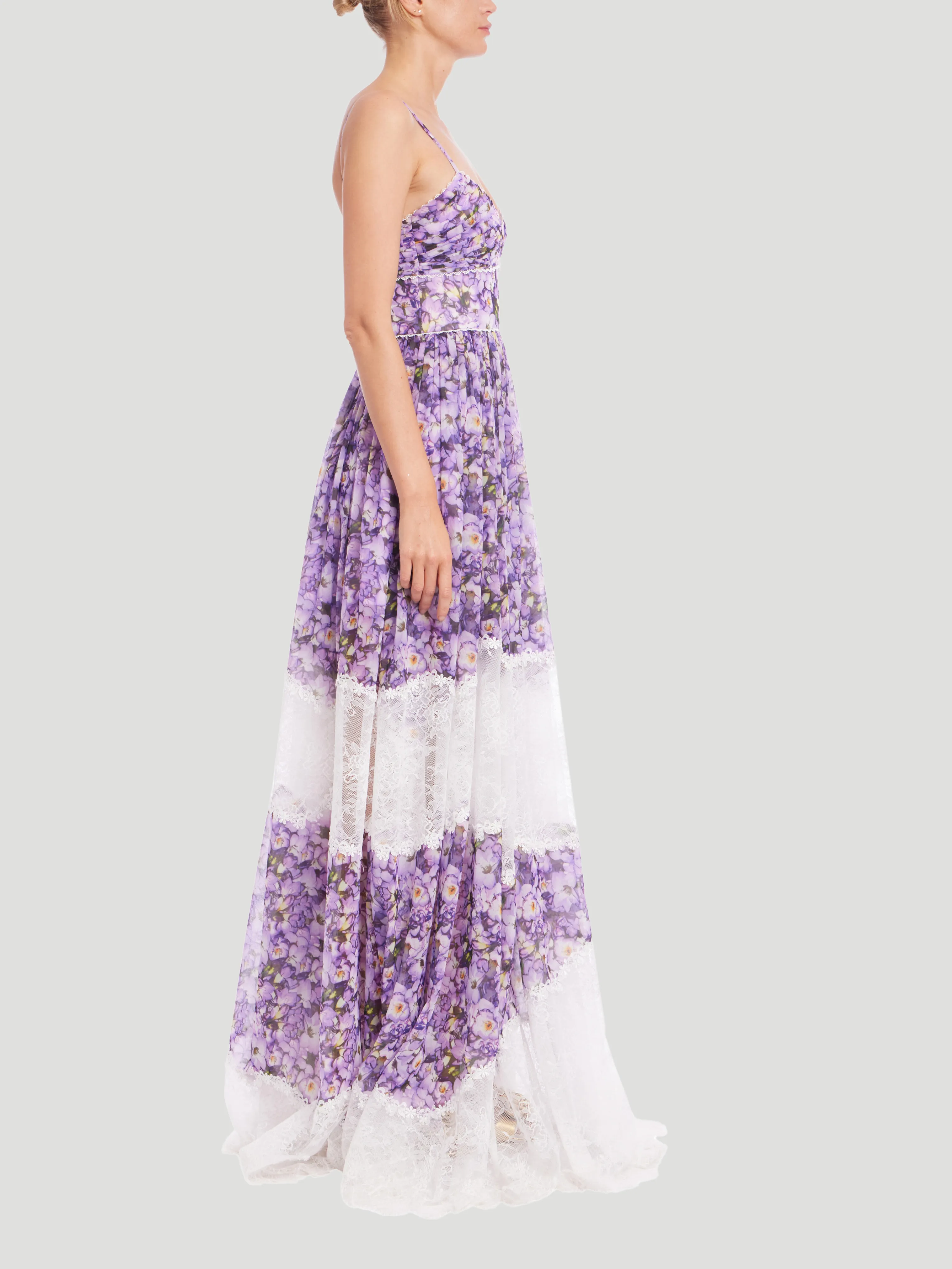 Mixed Media Floral Sleeveless Gown