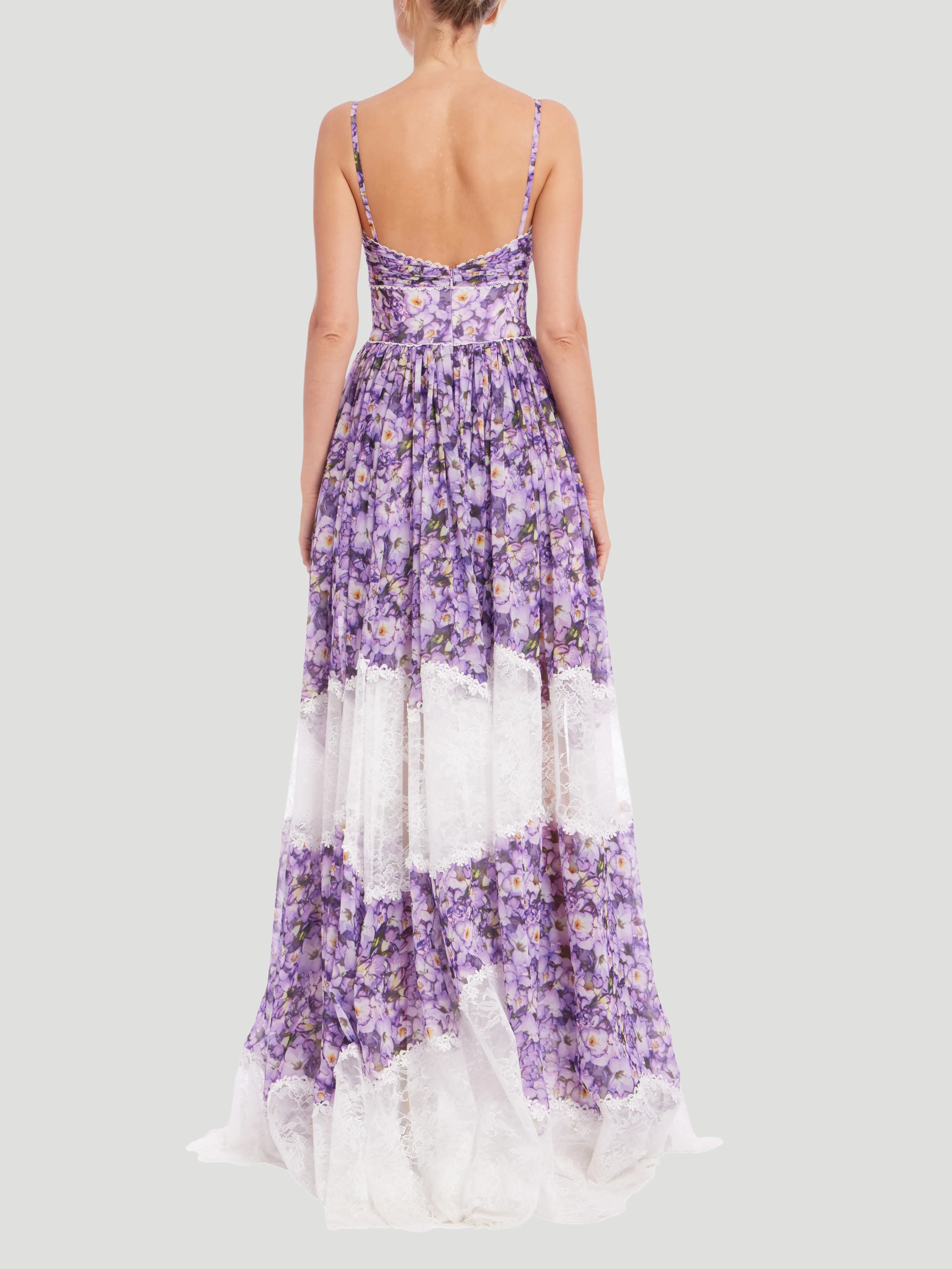 Mixed Media Floral Sleeveless Gown