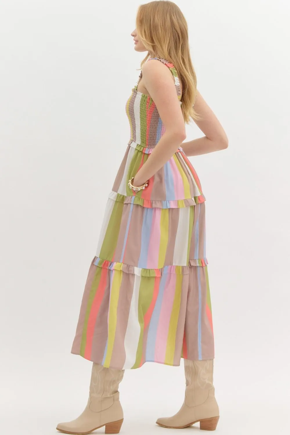 Multicolor Striped Tier Midi Dress