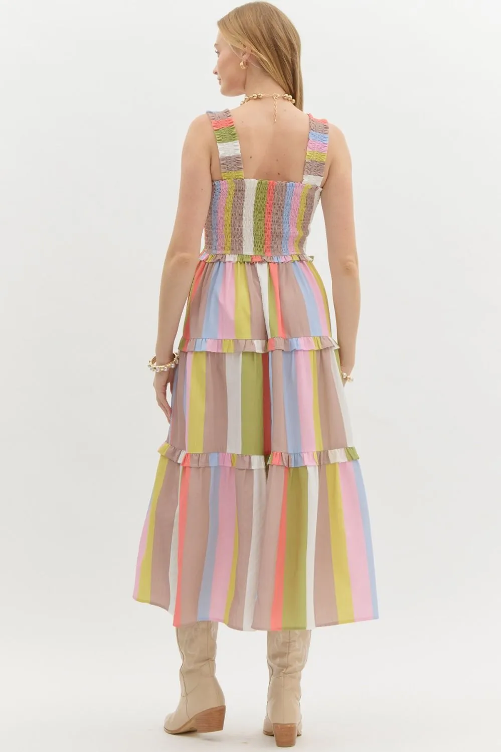 Multicolor Striped Tier Midi Dress