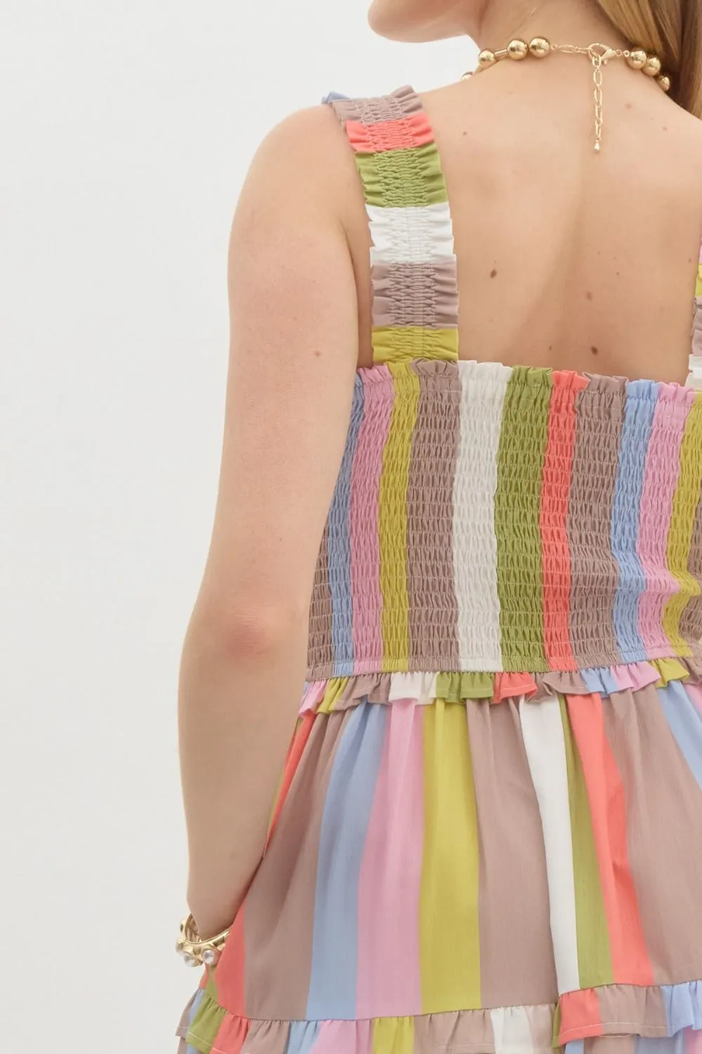 Multicolor Striped Tier Midi Dress