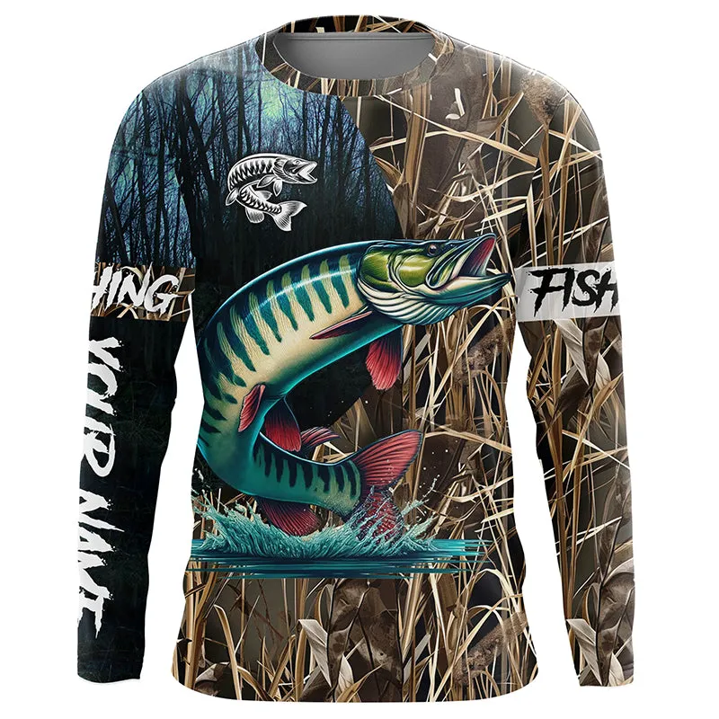 Musky Fishing camo Custom fishing Long sleeve, Long sleeves hooded shirts NPQ278