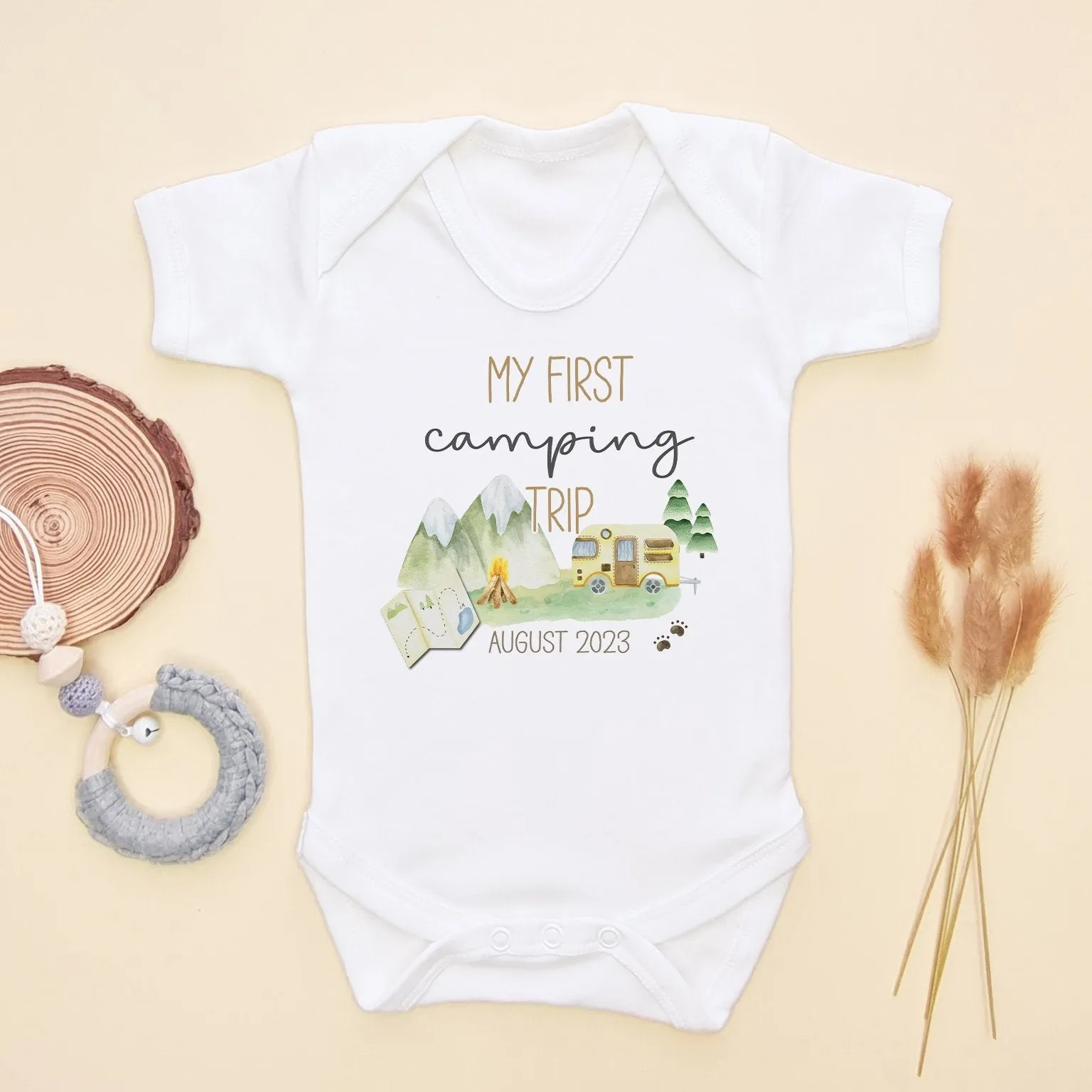 My First Camping Trip Personalised Baby Bodysuit