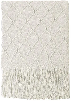 New Bourina Textured Solid Ultra Soft Knitted Decorative Blanket, 60" x 80",Beige, Retails $70 