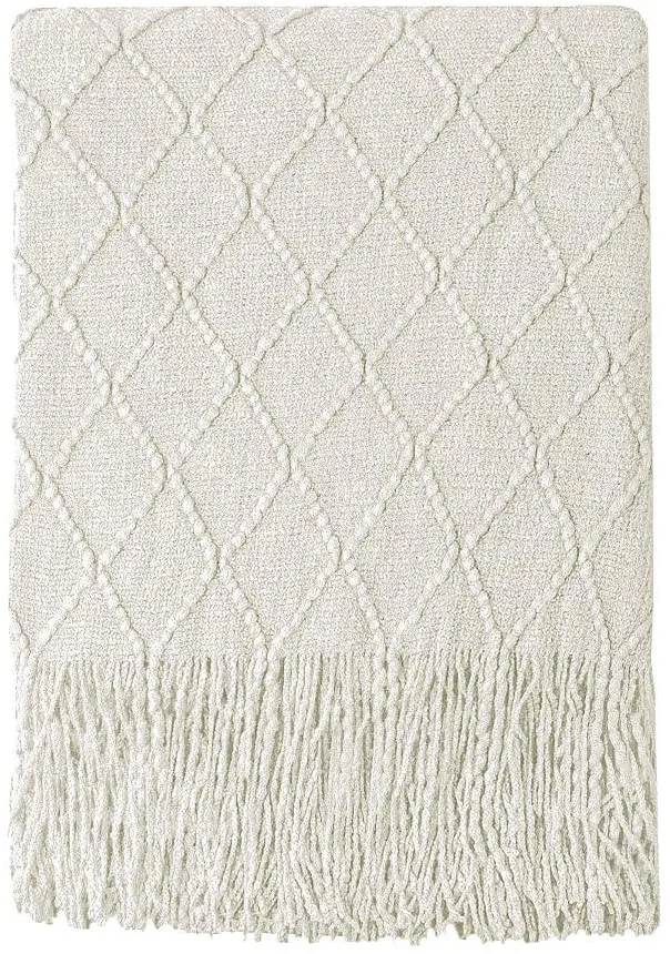 New Bourina Textured Solid Ultra Soft Knitted Decorative Blanket, 60" x 80",Beige, Retails $70 