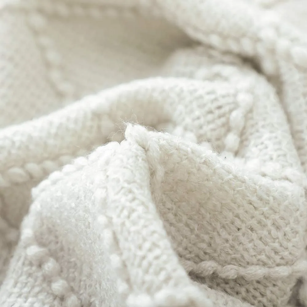 New Bourina Textured Solid Ultra Soft Knitted Decorative Blanket, 60" x 80",Beige, Retails $70 