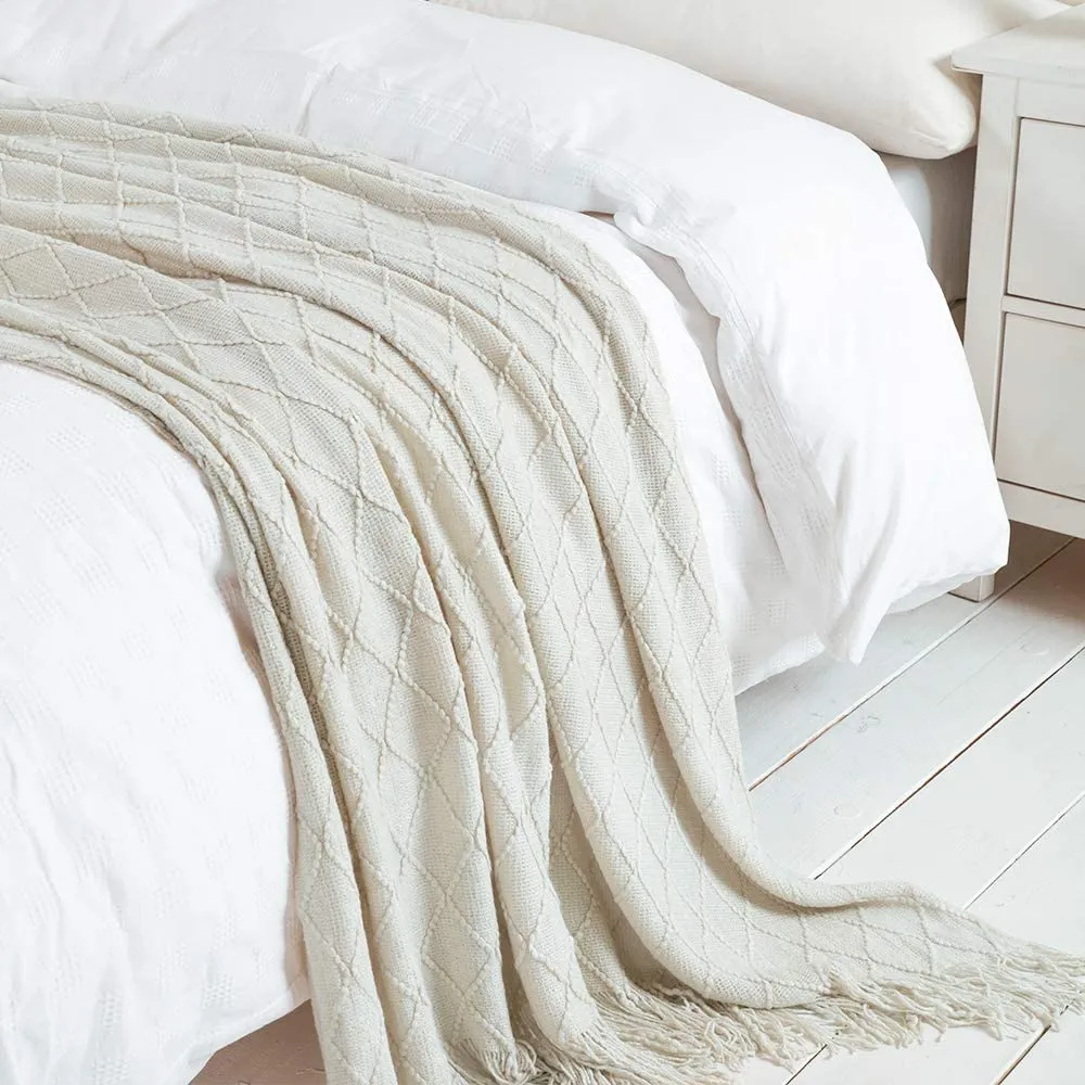 New Bourina Textured Solid Ultra Soft Knitted Decorative Blanket, 60" x 80",Beige, Retails $70 