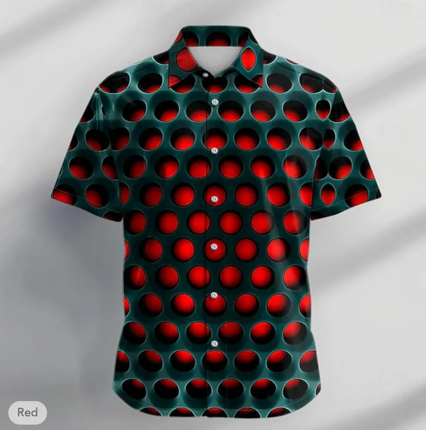NEW Men's Polo Shirt Golf Shirt Optical Illusion Turndown Red Blue Purple Orange Green 3D Print Outdoor Street Short Sleeves Zipper Print Clothing Apparel Fashion Designer Casual Breathable, Sz L, Retails $73