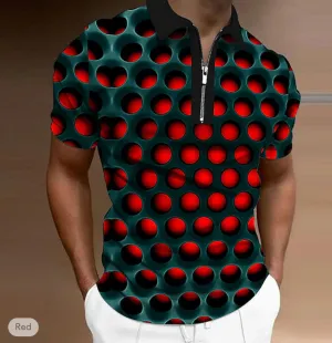 NEW Men's Polo Shirt Golf Shirt Optical Illusion Turndown Red Blue Purple Orange Green 3D Print Outdoor Street Short Sleeves Zipper Print Clothing Apparel Fashion Designer Casual Breathable, Sz L, Retails $73
