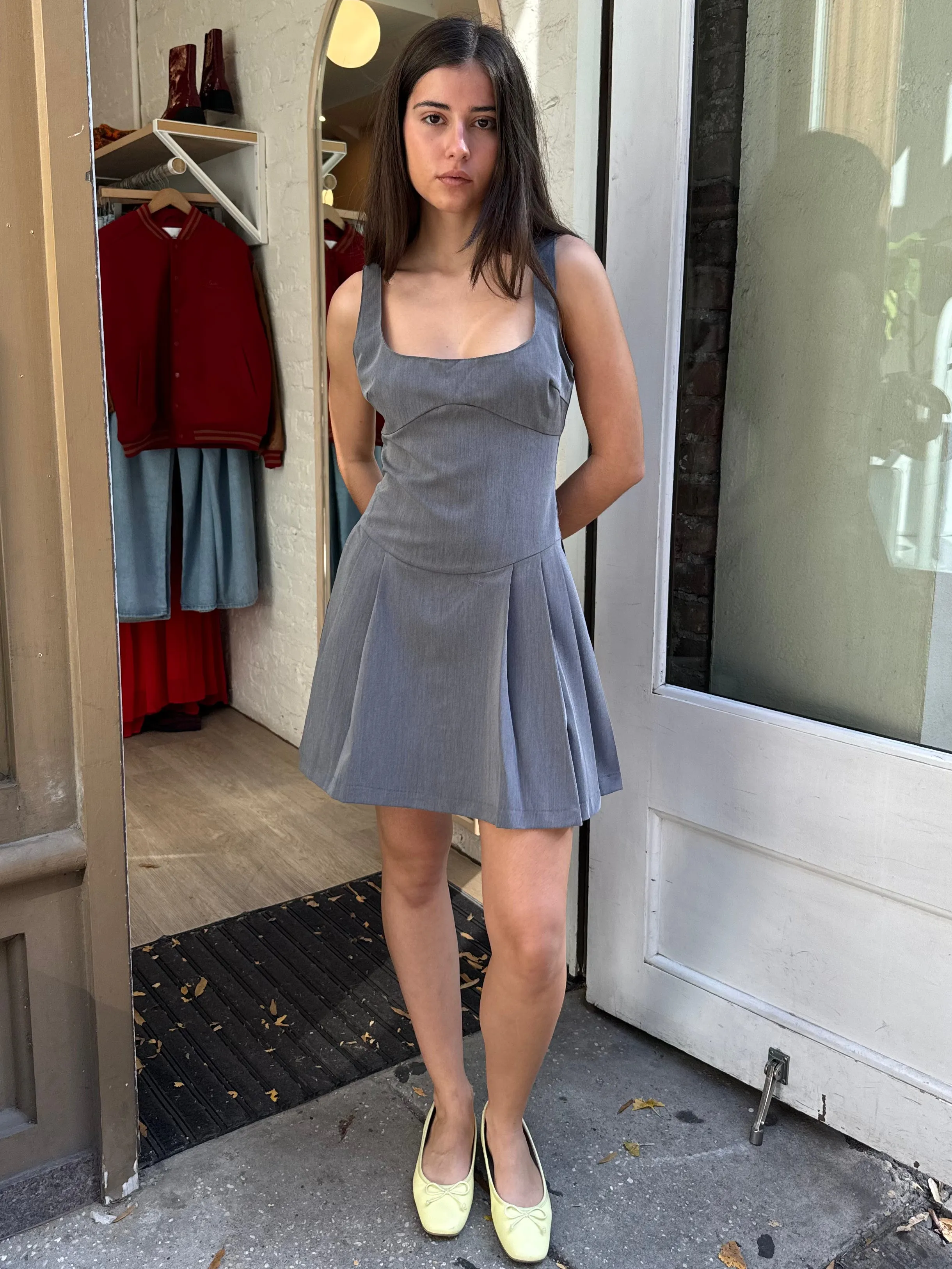 Nichols Pleated Mini Dress in Grey