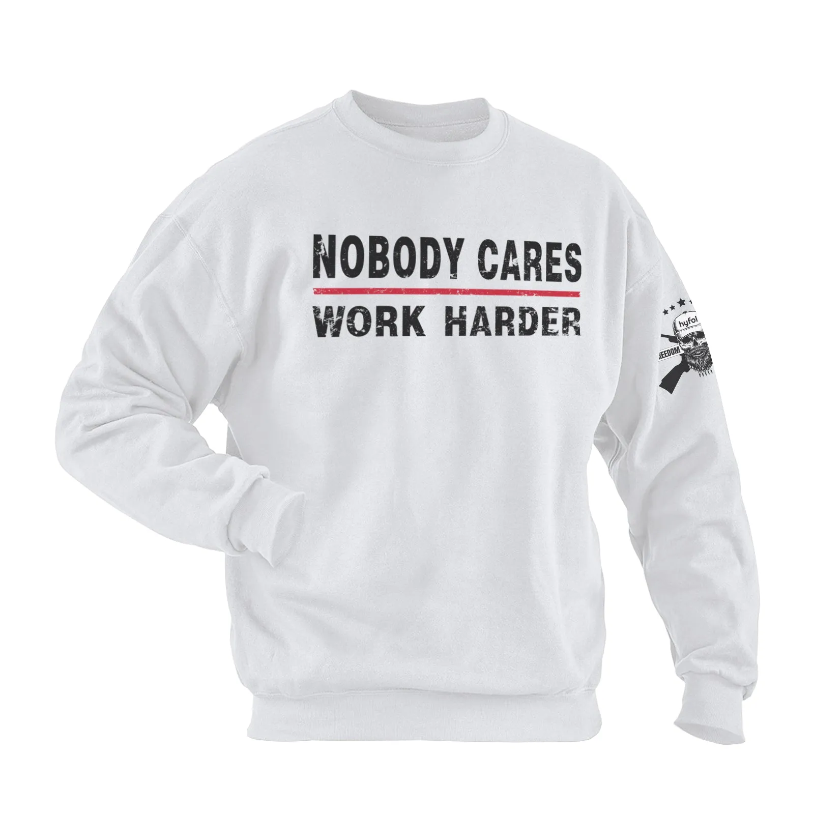 NOBODY CARES WORK HARDER COTTON GRAPHIC SWEATSHIRT