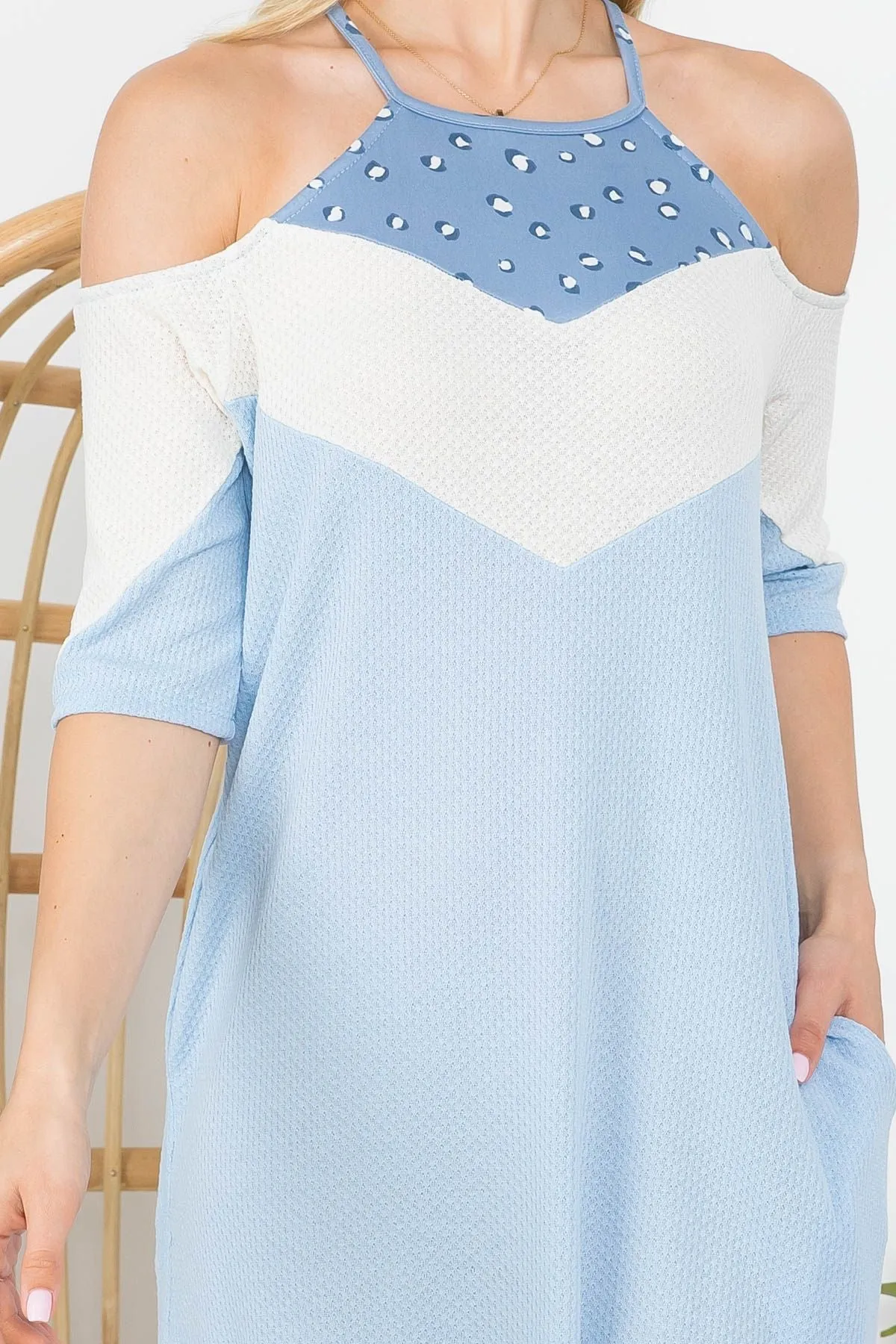 Off-Shoulder Spaghetti Strap Leopard Contrast Dress