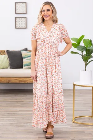 Off White Floral Short Sleeve Maxi Dress