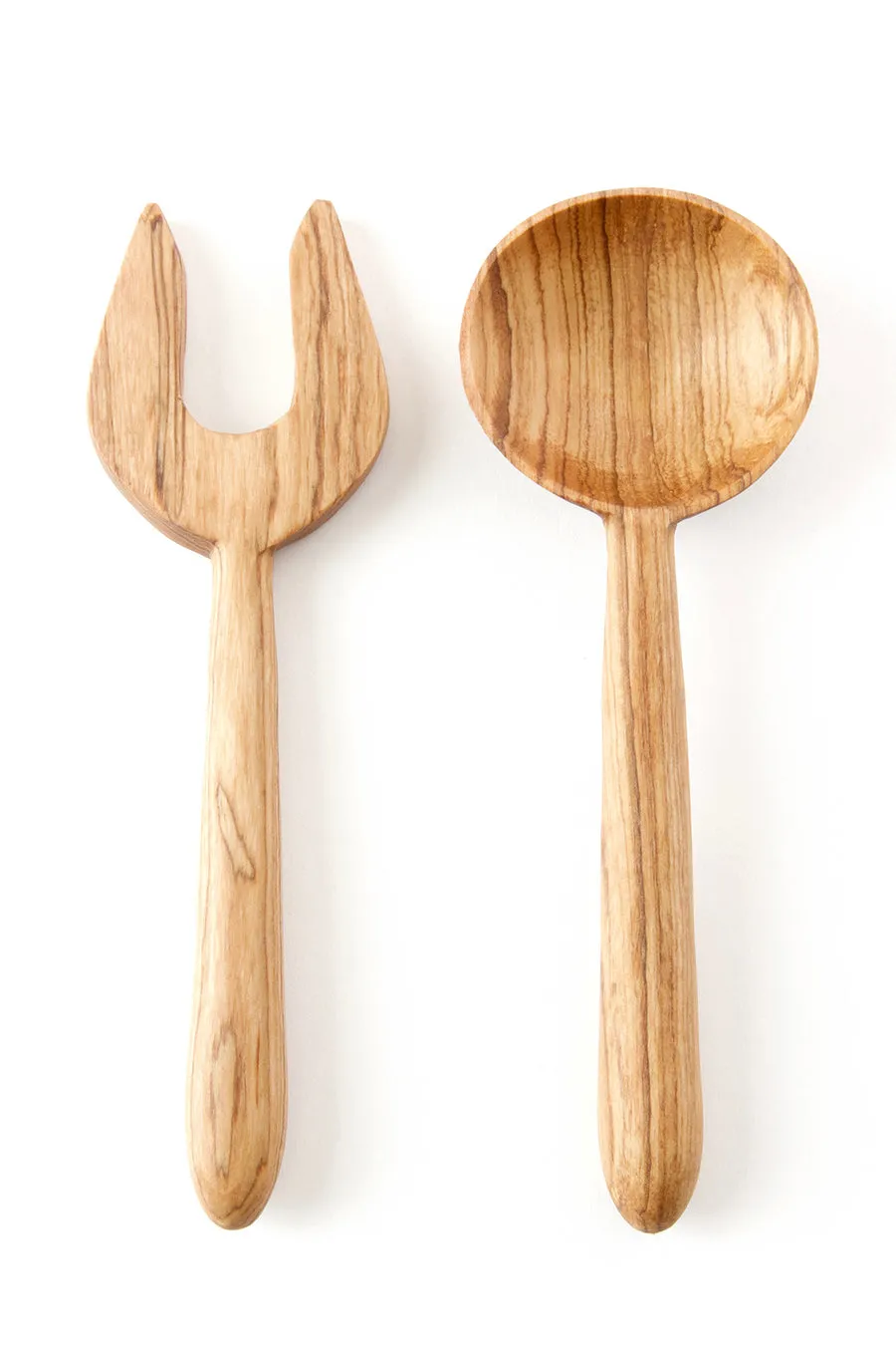 OLIVE WOOD BIDENT SALAD SERVING SET (KENYA)