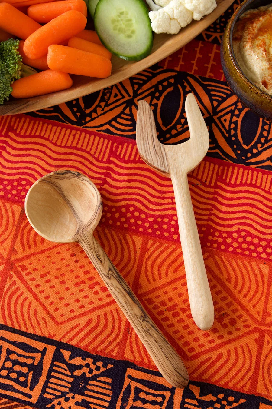 OLIVE WOOD BIDENT SALAD SERVING SET (KENYA)