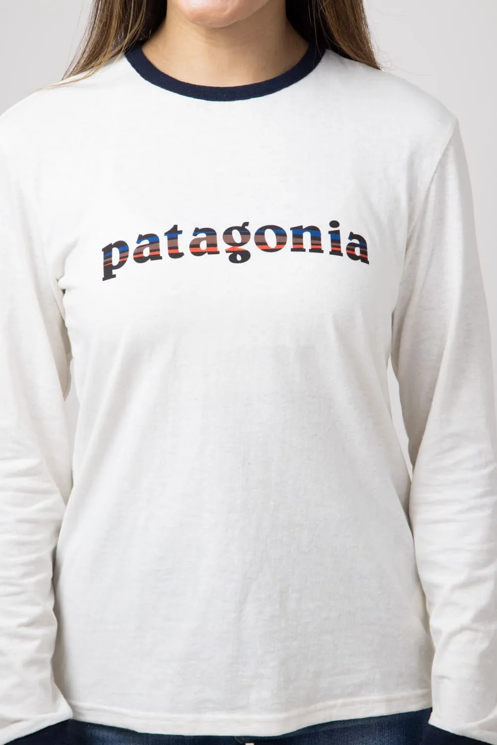 Patagonia Women’s Long Sleeve 73 Logo Responsibili-Tee in Birch White | 37787-BCW