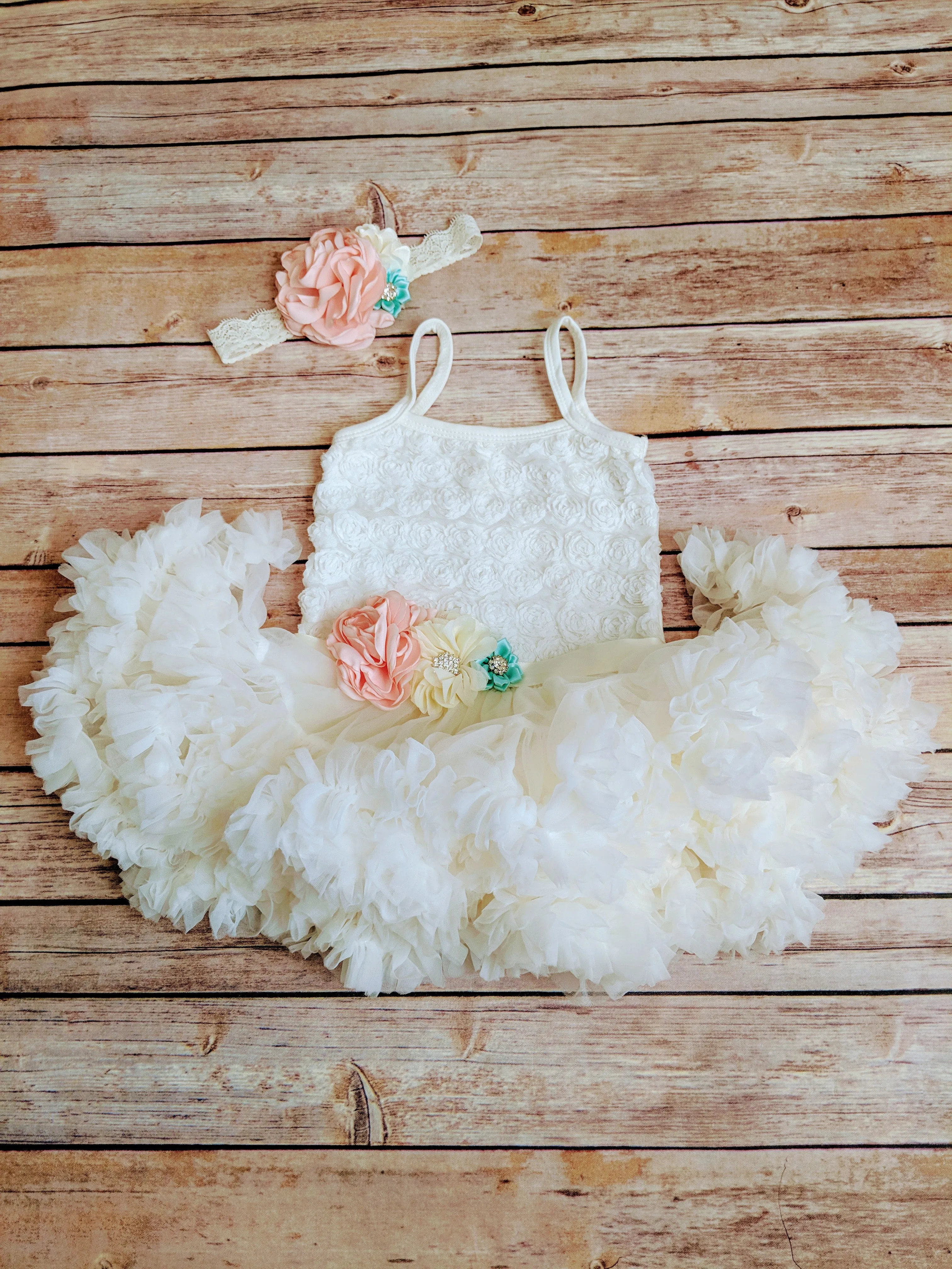Peach Mint And Ivory Tutu Dress And Headband Set