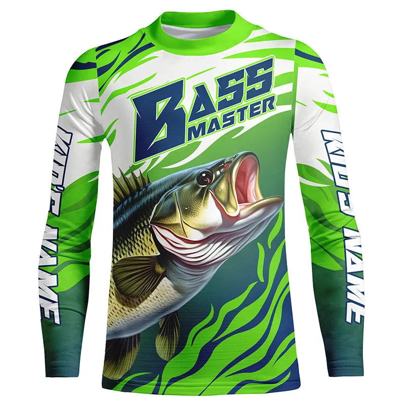 Personalized Bass master Fishing jerseys, Largemouth Bass Kid Long sleeve performance Fishing Shirts IPHW3356