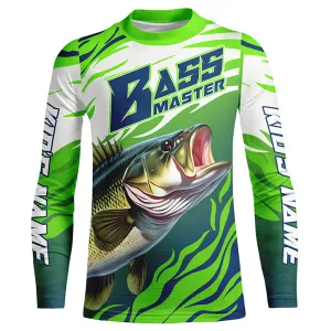 Personalized Bass master Fishing jerseys, Largemouth Bass Kid Long sleeve performance Fishing Shirts IPHW3356