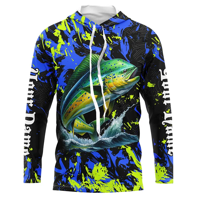 Personalized Mahi mahi fishing green blue camo long sleeve Fishing Shirts NQS7123