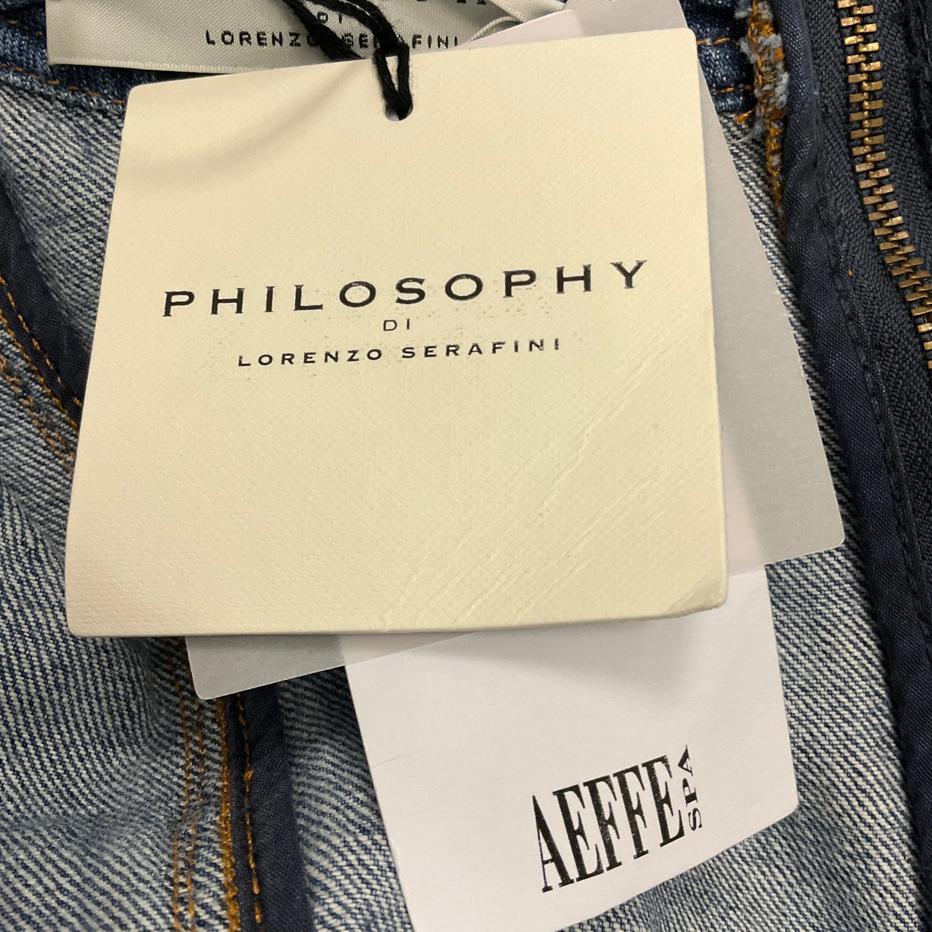 Philosophy di Lorenzo Serafini Blue 2019 Deep V Neck Denim Ruffle Mini Dress