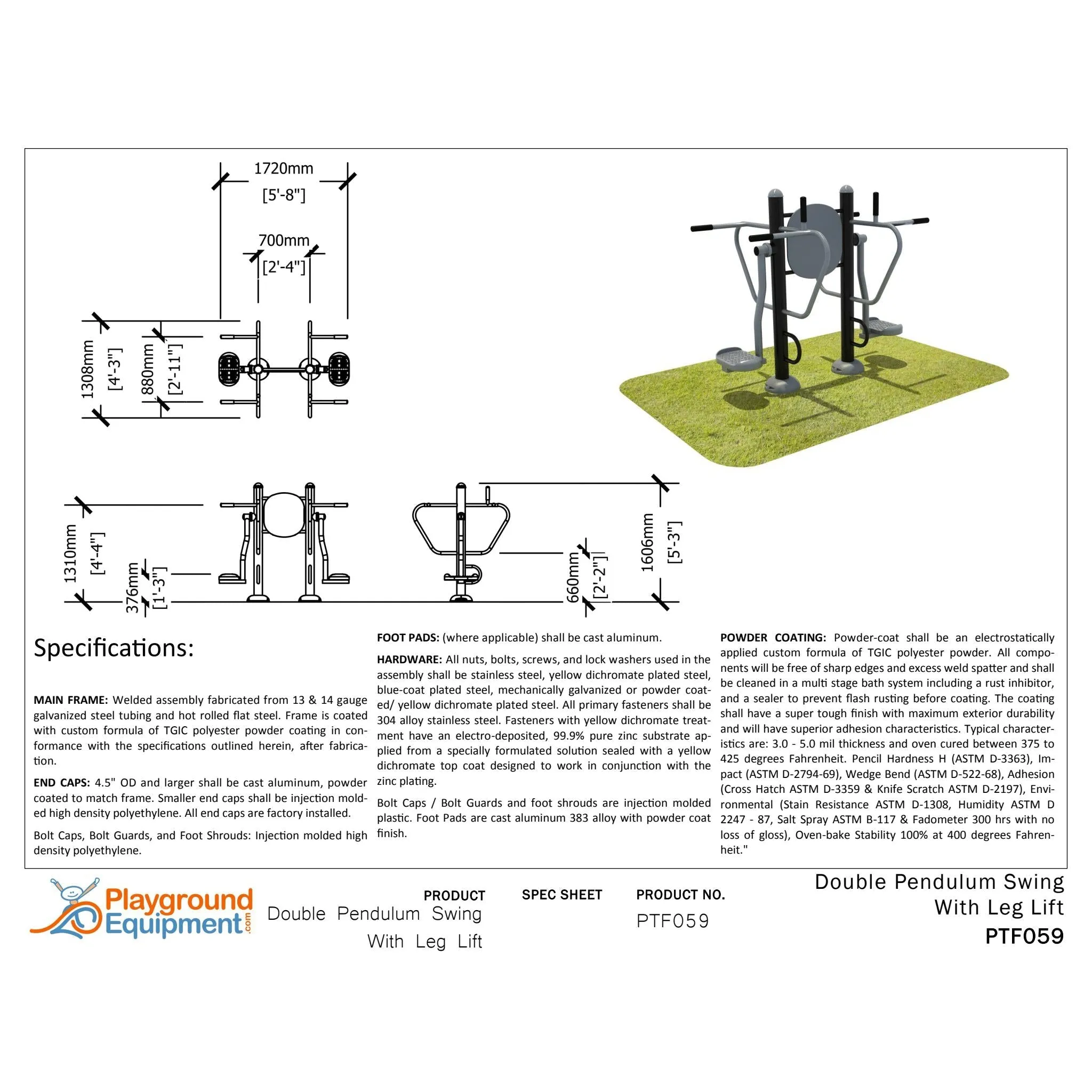 Playground Fitness Double Station Pendulum Swing with Leg Lift