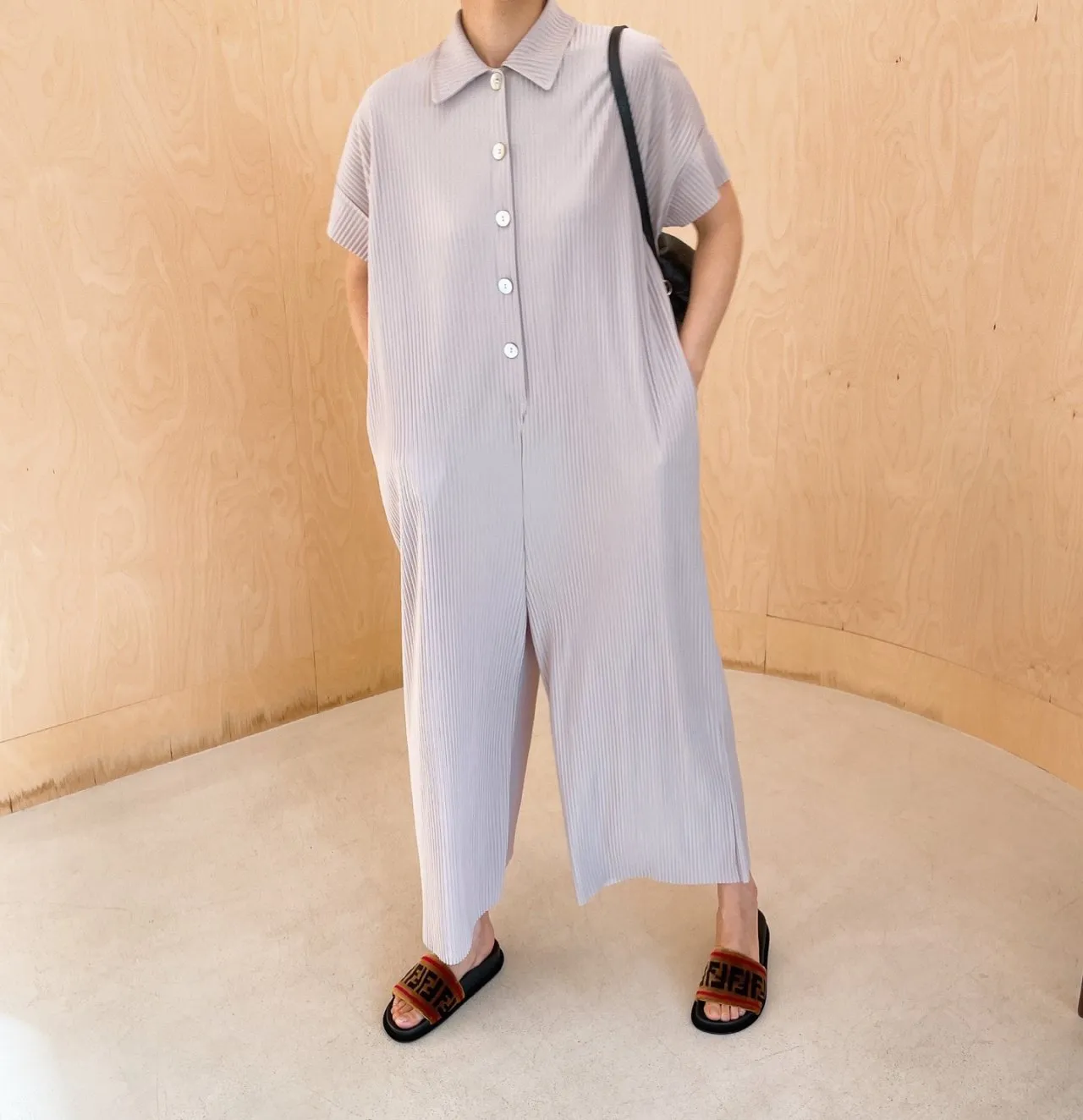 Pleated** Button Down Wide Jumpsuit