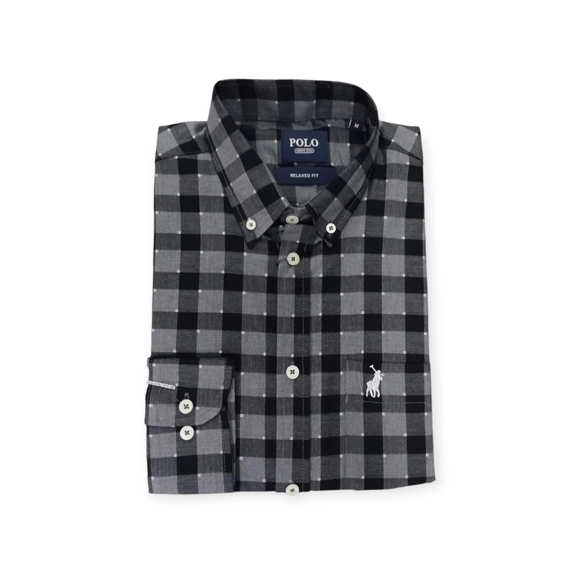 Polo Men's Long Sleeve Bold Check Weekender Charcoal