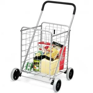 Portable Folding Shopping Cart Utility for Grocery Laundry-Silver - Color: Silve