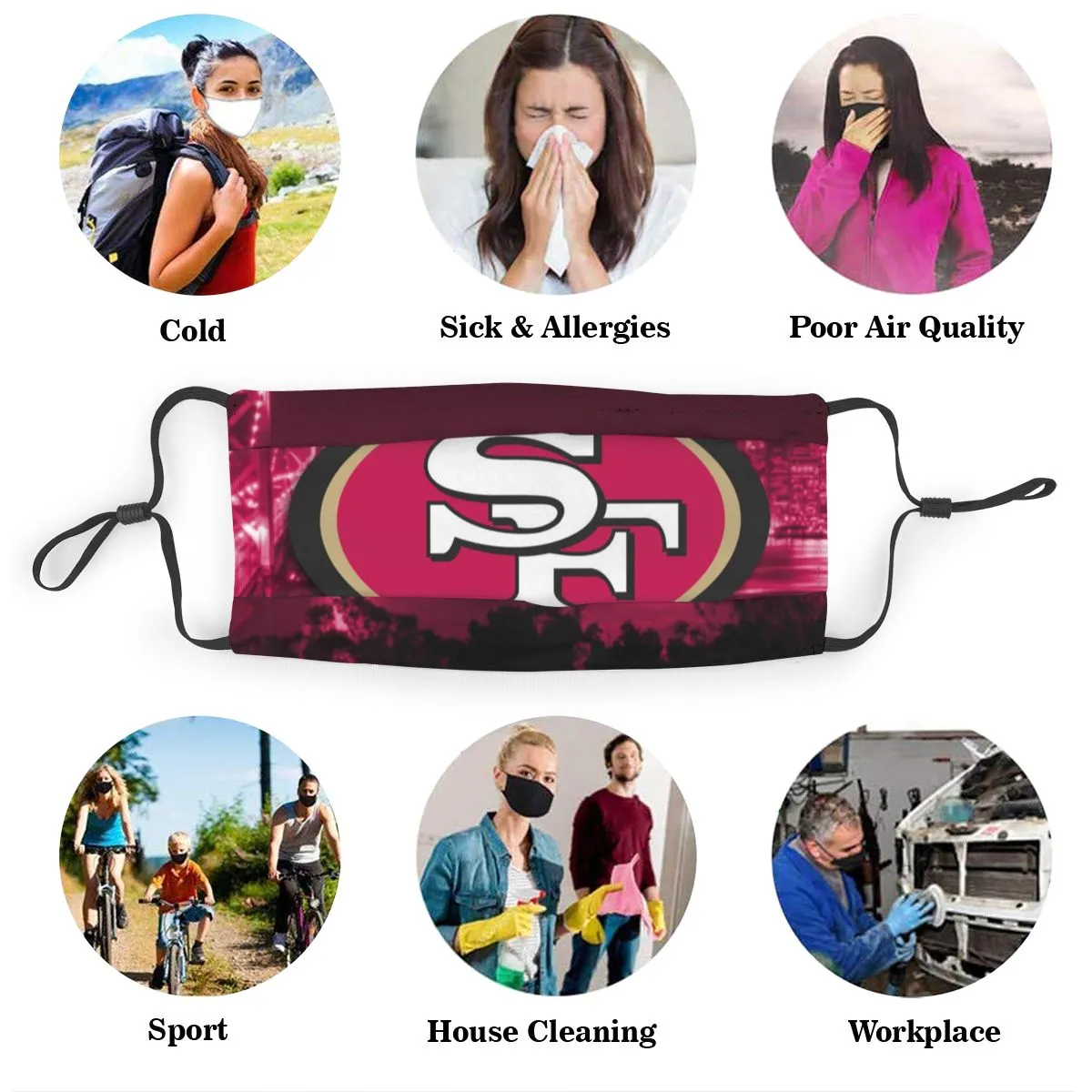 Print Design Football Personalized San Francisco 49ers Dust Mask With PM 2.5 Filter