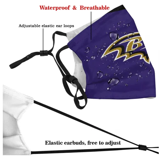 Print Football Personalized Baltimore Ravens Adult Dust Mask With Filters PM 2.5