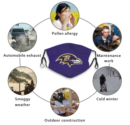Print Football Personalized Baltimore Ravens Adult Dust Mask With Filters PM 2.5