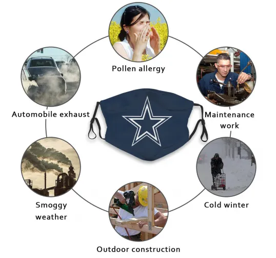 Print Football Personalized Dallas Cowboys Adult Dust Mask With Filters PM 2.5