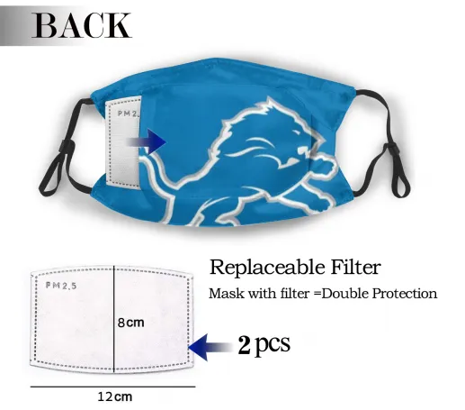 Print Football Personalized Detroit Lions Adult Dust Mask With Filters PM 2.5