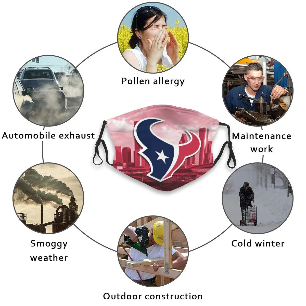 Print Football Personalized Houston Texans 6 Dust Face Mask With Filters PM 2.5