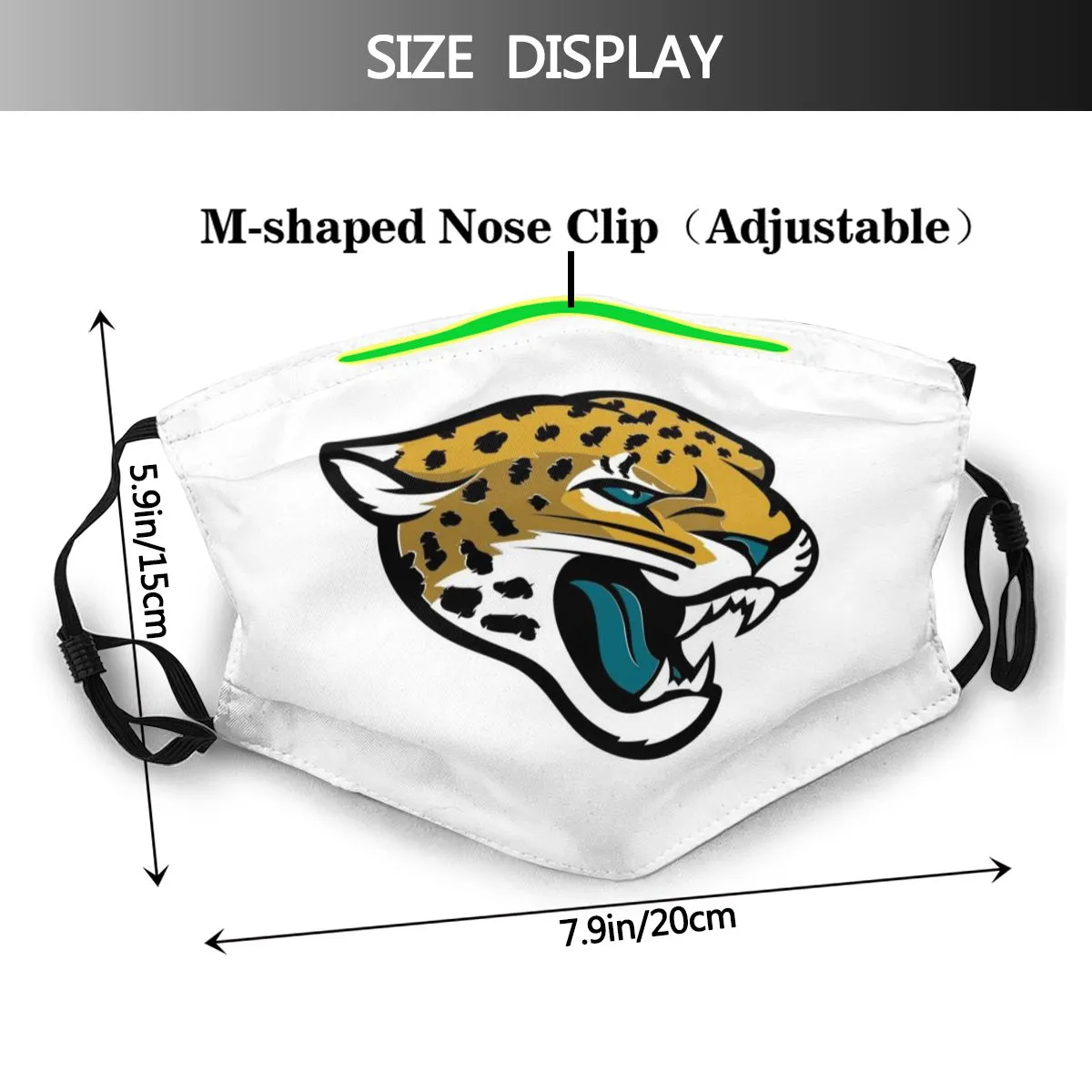 Print Football Personalized White Dust Jacksonville Jaguars Face Mask With Filters PM 2.5