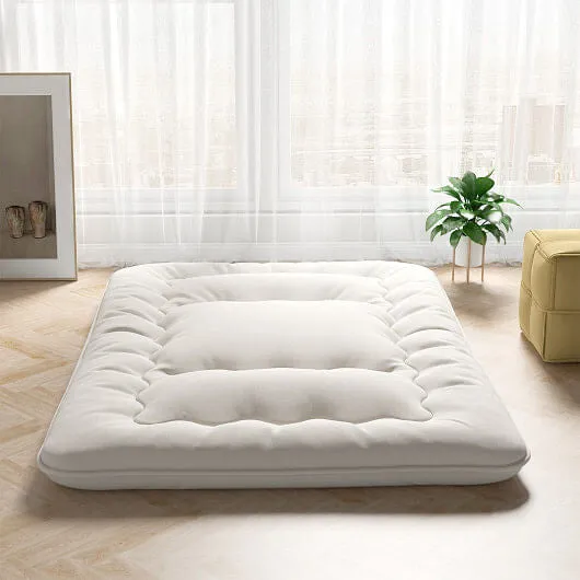 Queen/King/Twin/Full Futon Mattress Floor Sleeping Pad with Washable Cover Beige