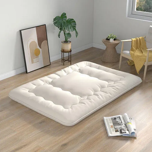Queen/King/Twin/Full Futon Mattress Floor Sleeping Pad with Washable Cover Beige