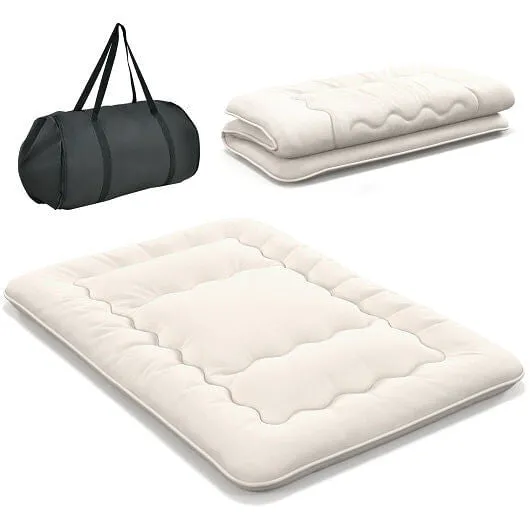 Queen/King/Twin/Full Futon Mattress Floor Sleeping Pad with Washable Cover Beige