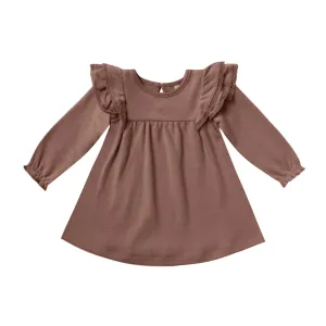 Quincy Mae Long Sleeve Flutter Dress - Pecan