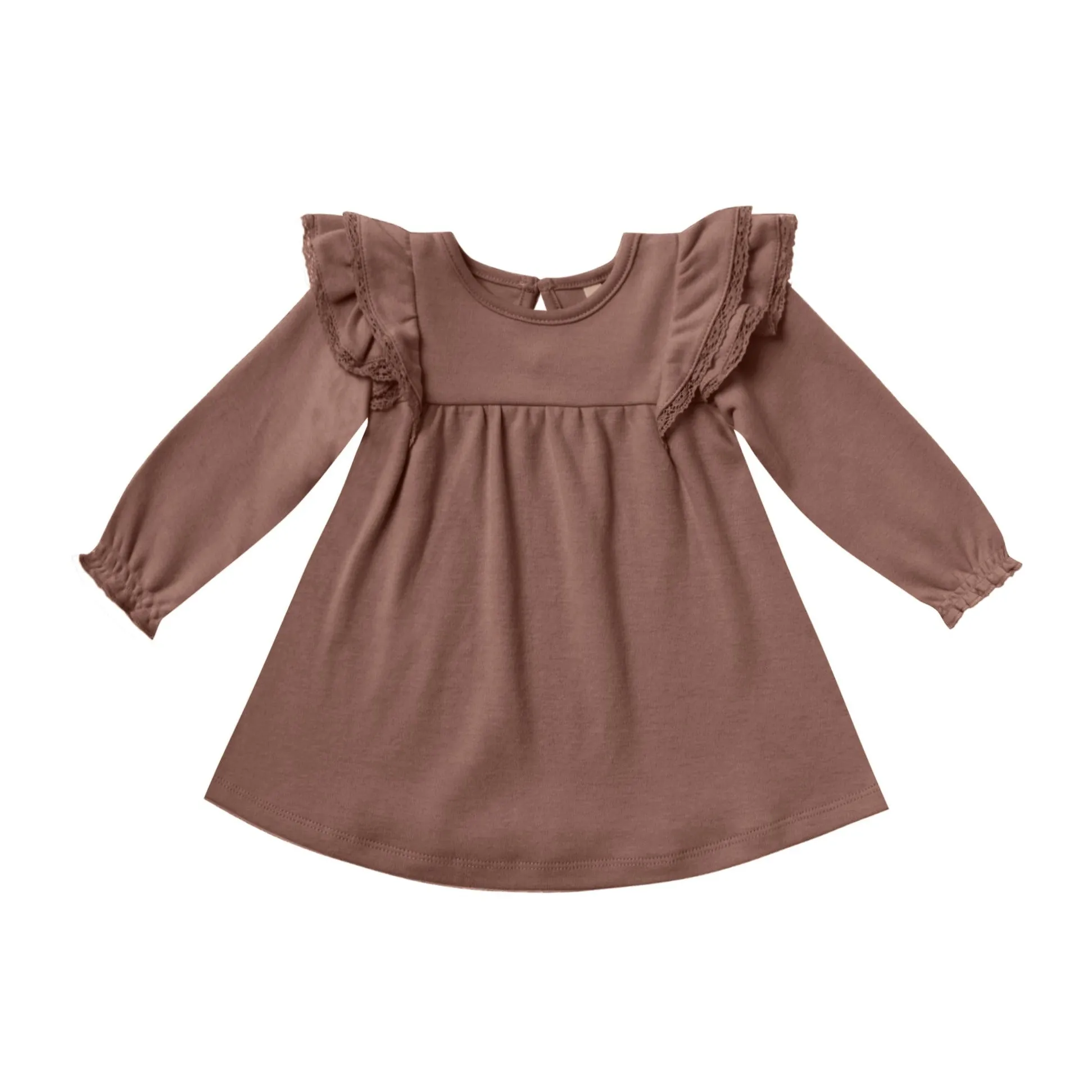 Quincy Mae Long Sleeve Flutter Dress - Pecan