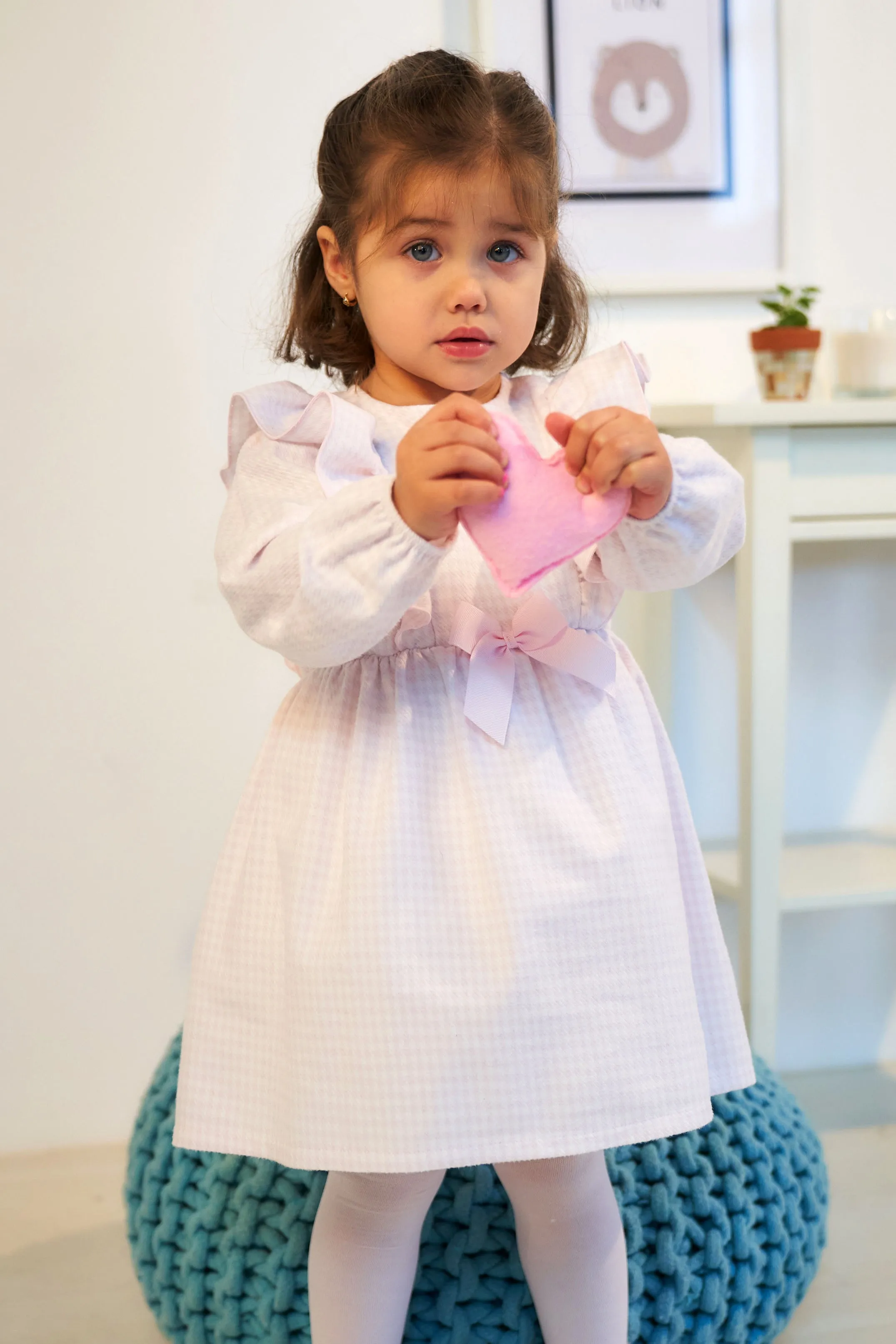 "Coraline" Pink Houndstooth Dress