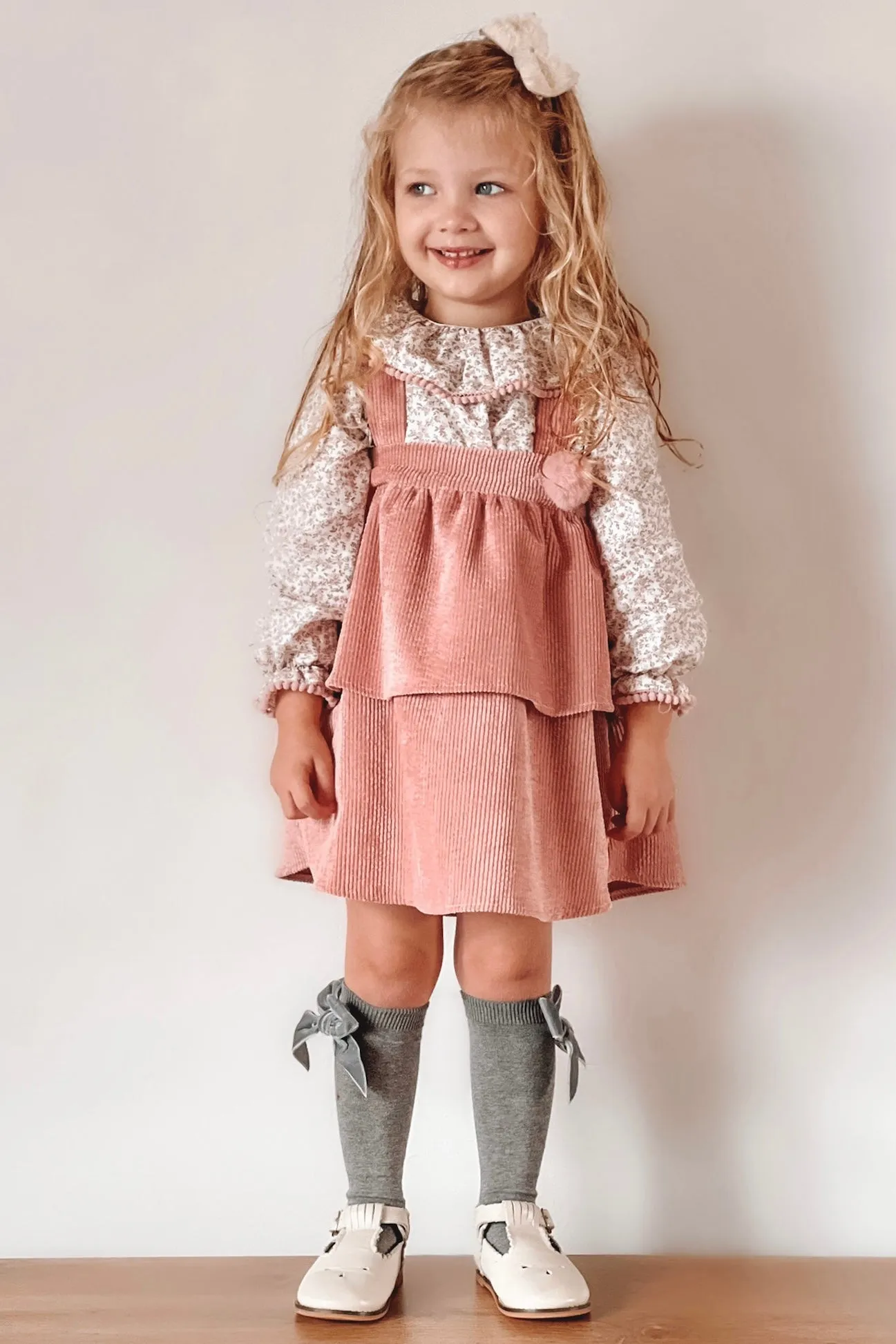 "Daisy" Dusky Pink Floral Blouse & Cord Dress