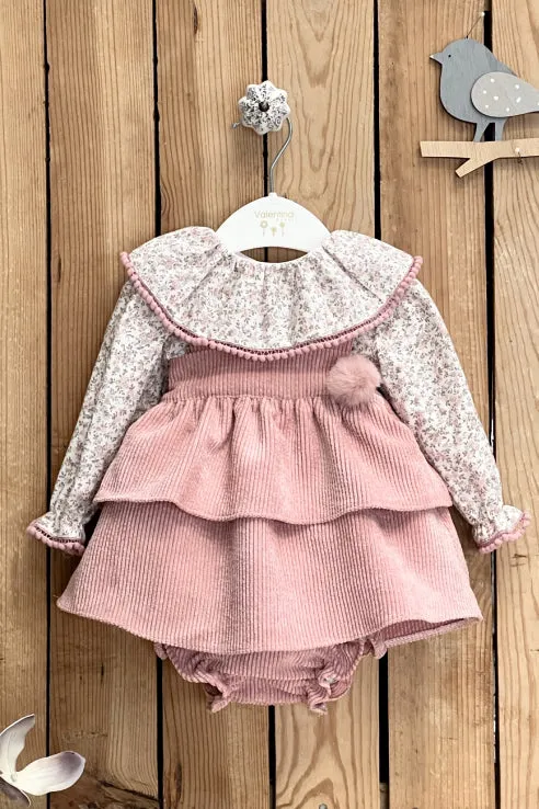 "Daisy" Dusky Pink Floral Blouse & Cord Dress
