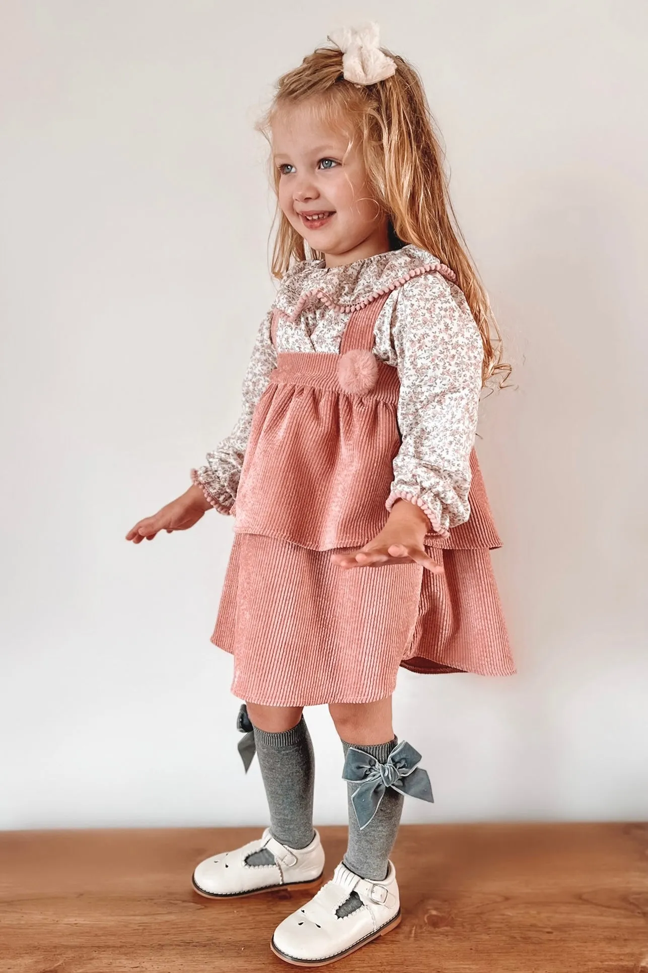 "Daisy" Dusky Pink Floral Blouse & Cord Dress