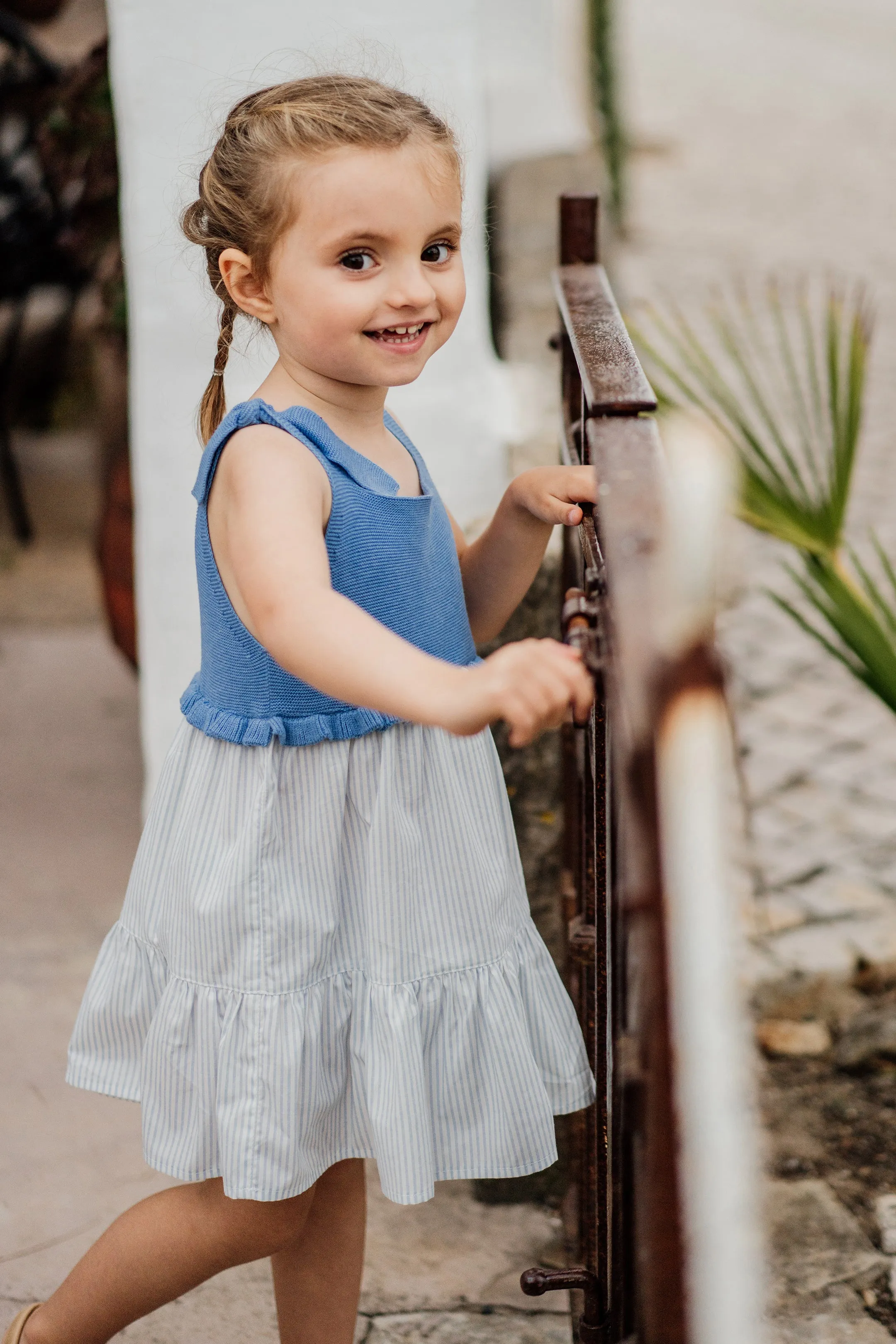 "Dolores" Royal Blue Half Knit Striped Dress
